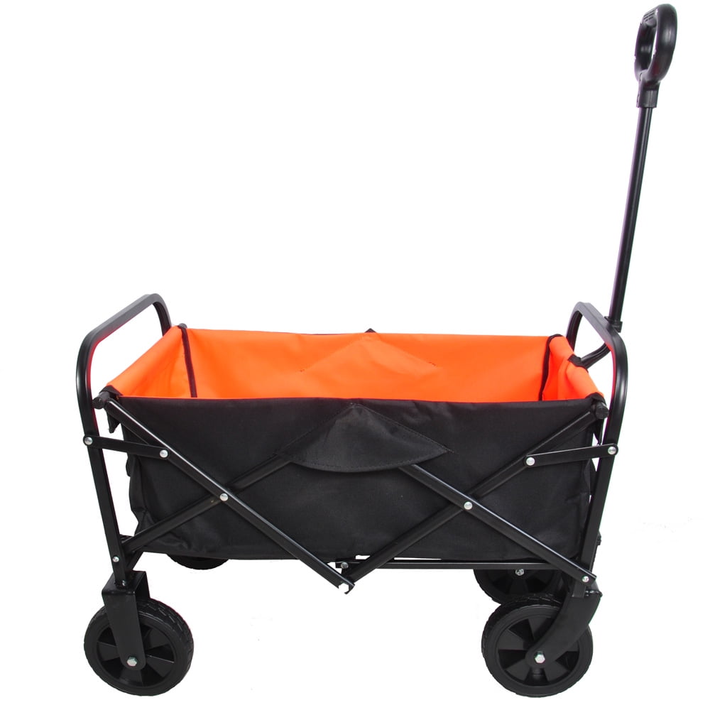 Folding Wagon, SESSLIFE Utility Wagon Carts with 360¡ã All-Terrain Wheels, 150lb Collapsible Wagon with Steel Frame, Beach Garden Wagon Cart for Shopping Camping Picnic, Black & Yellow