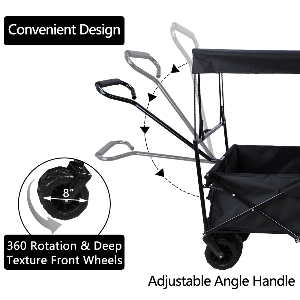 SESSLIFE Folding Beach Wagon for Sand, Collapsible Wagon Cart with Removable Canopy, Big Wheels, DT41