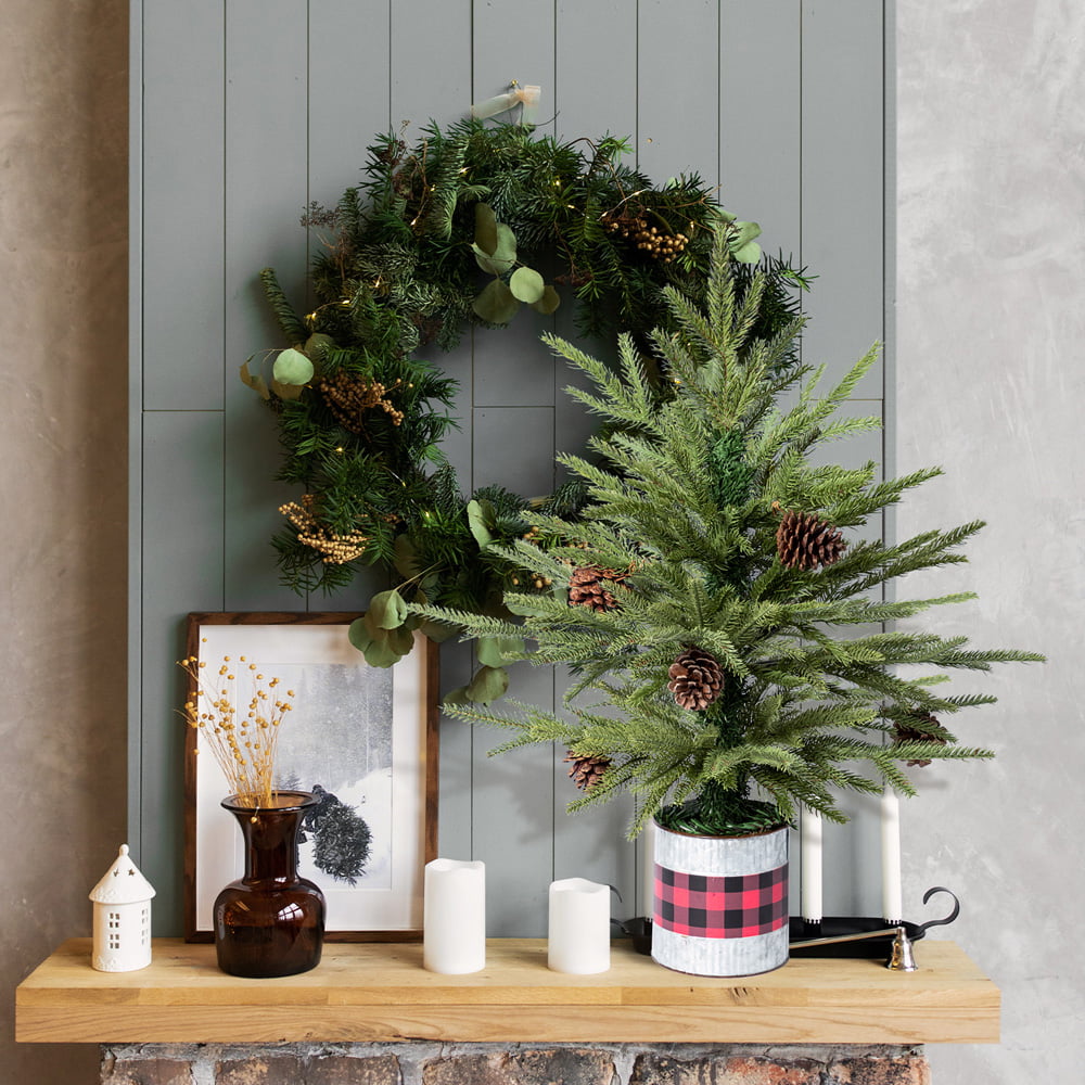 SESSLIFE 2ft Christmas Tree with Pot, Mini Tabletop Tree Christmas with 70 Branch Tips, Pine Cones for Party Holiday New Year Christmas Decorations Indoor, Desktop Potted Christmas Tree, Green, X1251