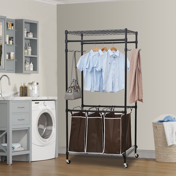 Clothes rack 2024 with hamper