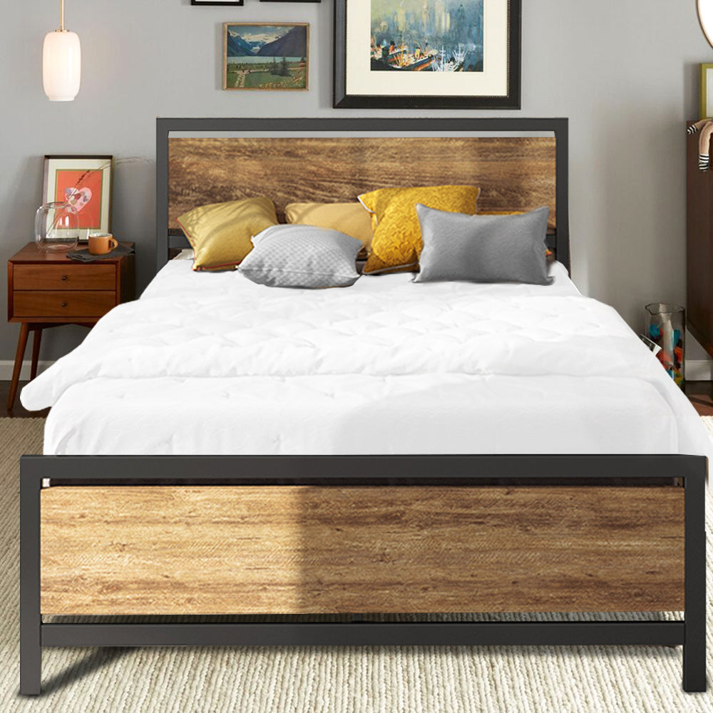 Queen Bed Frames with Wood Headboard and Footboard, SESSLIFE Metal Platform Bed Frame for Adults Kids Teens, Queen Size Bed Frame No Box Spring Needed, White, X154