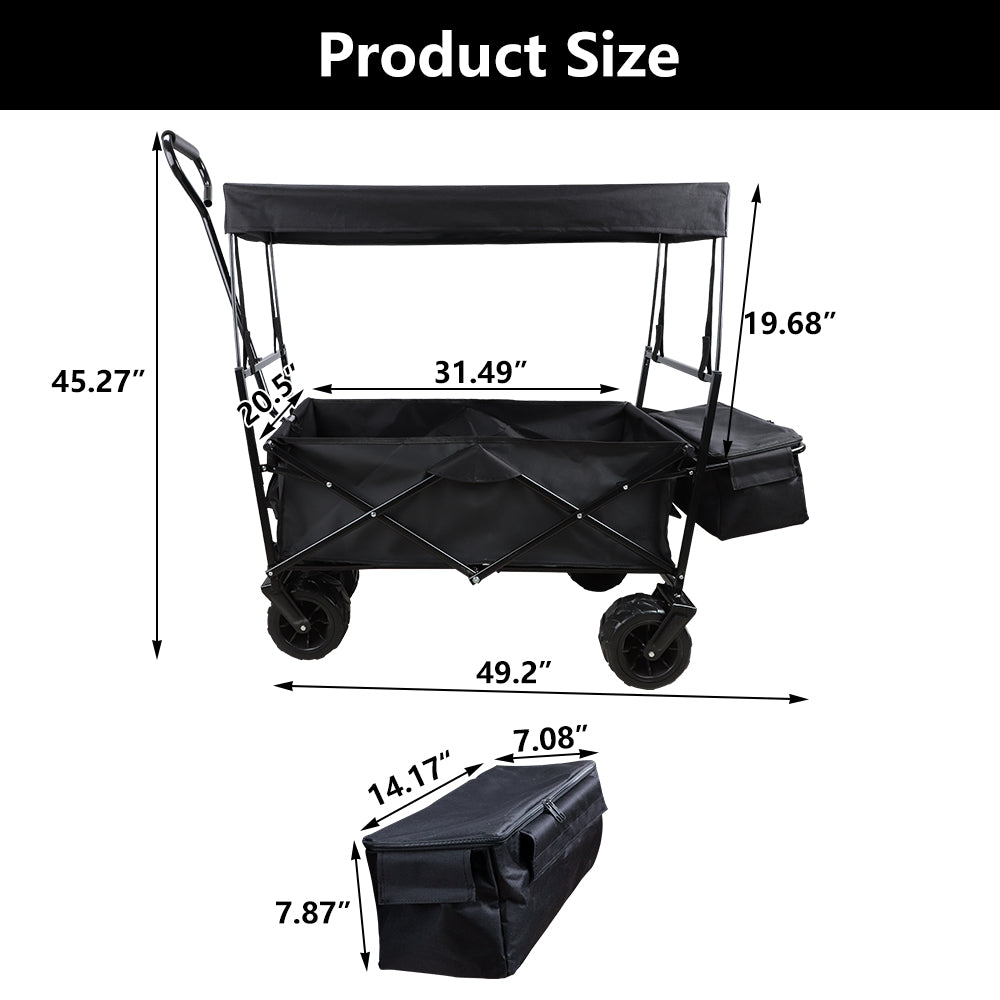 SESSLIFE Folding Beach Wagon for Sand, Collapsible Wagon Cart with Removable Canopy, Big Wheels, DT41