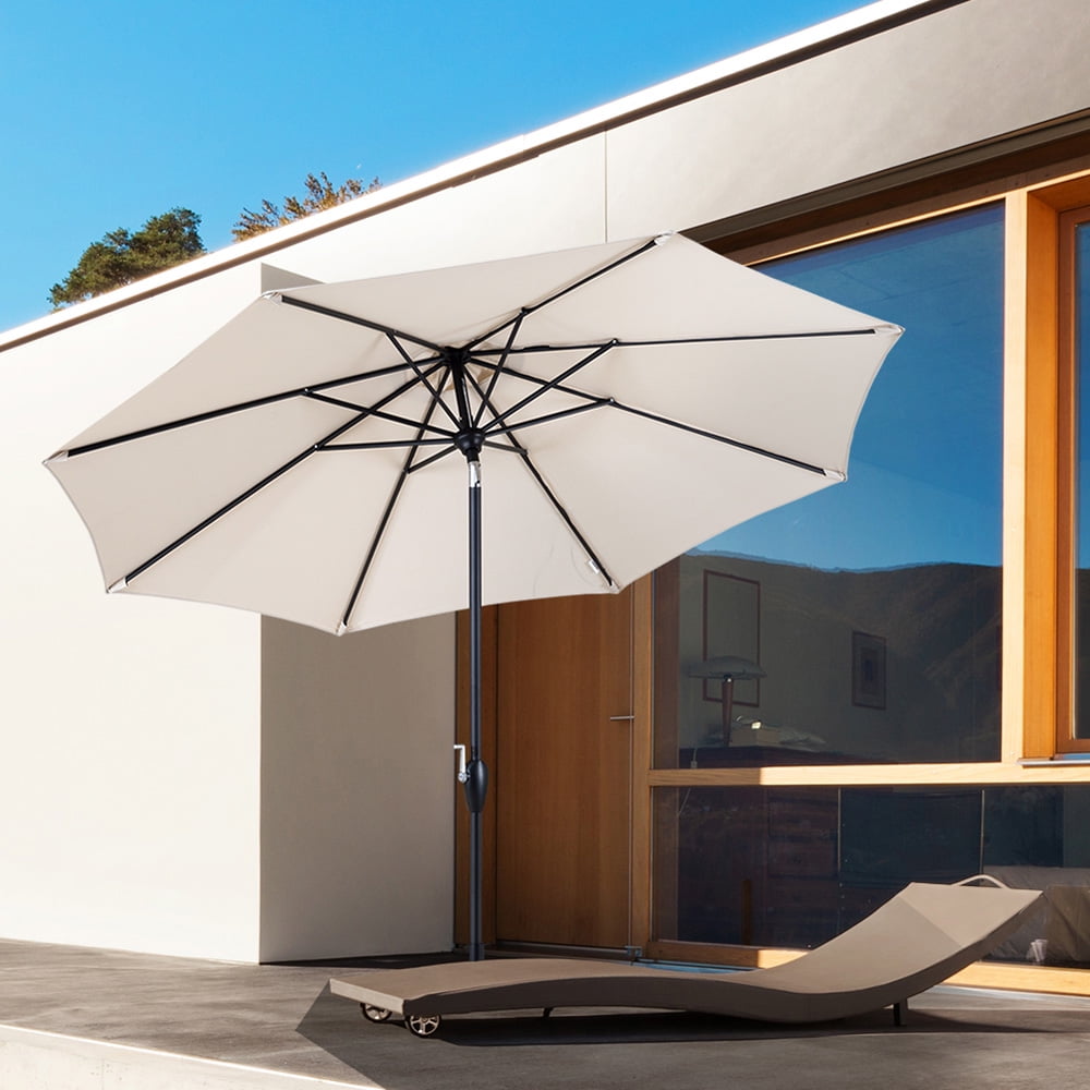 Sesslife Patio Umbrellas, 9' Outdoor Umbrella w/ Tilt Adjustment, UV-Resistant Fabric, 8 Ribs Market Table Umbrella with Crank, Beige