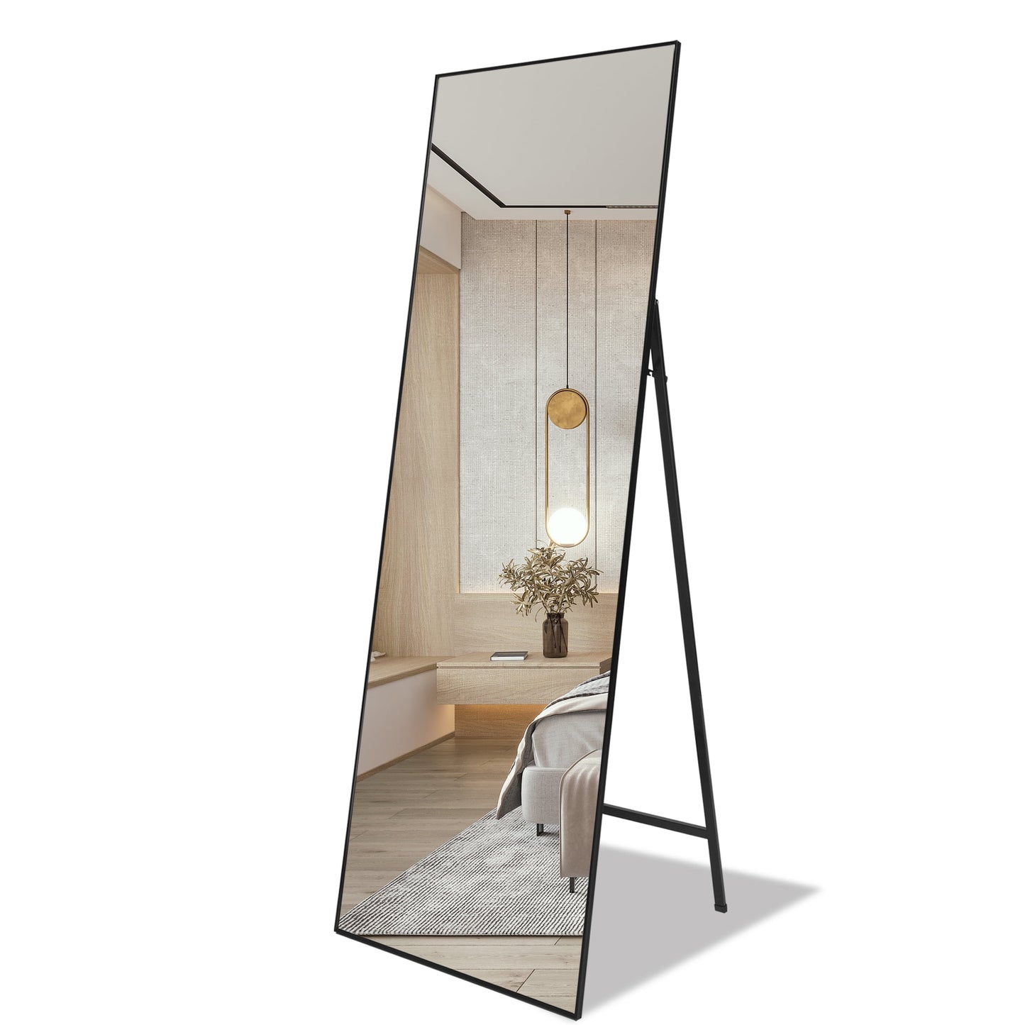 Sesslife Full Length Mirror with Stand, 65" x 22" Standing Mirror with Aluminum Frame, Floor Mirror Full Length for Bedroom, Living Room, Dressing or Entryway, Modern Black Stand Up Mirror