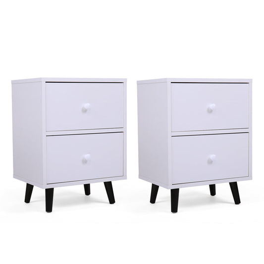 SESSLIFE Nightstand Set of 2, Bedside Tables with 2 Drawers, Wood Night Stand for Bedroom / End Table for Living Room, White, X332