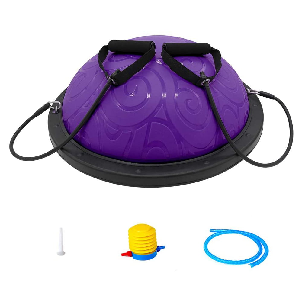 SESSLIFE 23 inch Balance Ball, Half Ball Balance Trainer for Home Gym Fitness, Anti Slip Yoga Exercise Balls for Stability Working Out, Yoga Balance Ball with Resistance Bands and Pump, Purple, X1231