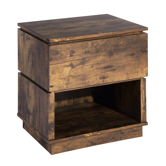 Nightstands for Bedroom, SESSLIFE Wooden Bedside Table with Drawer Storage, End Table for Living Room Sofa Side, Farmhouse Brown Side Table with Open Shelf and 19.7" L x 15.7" W Table Top, X1899