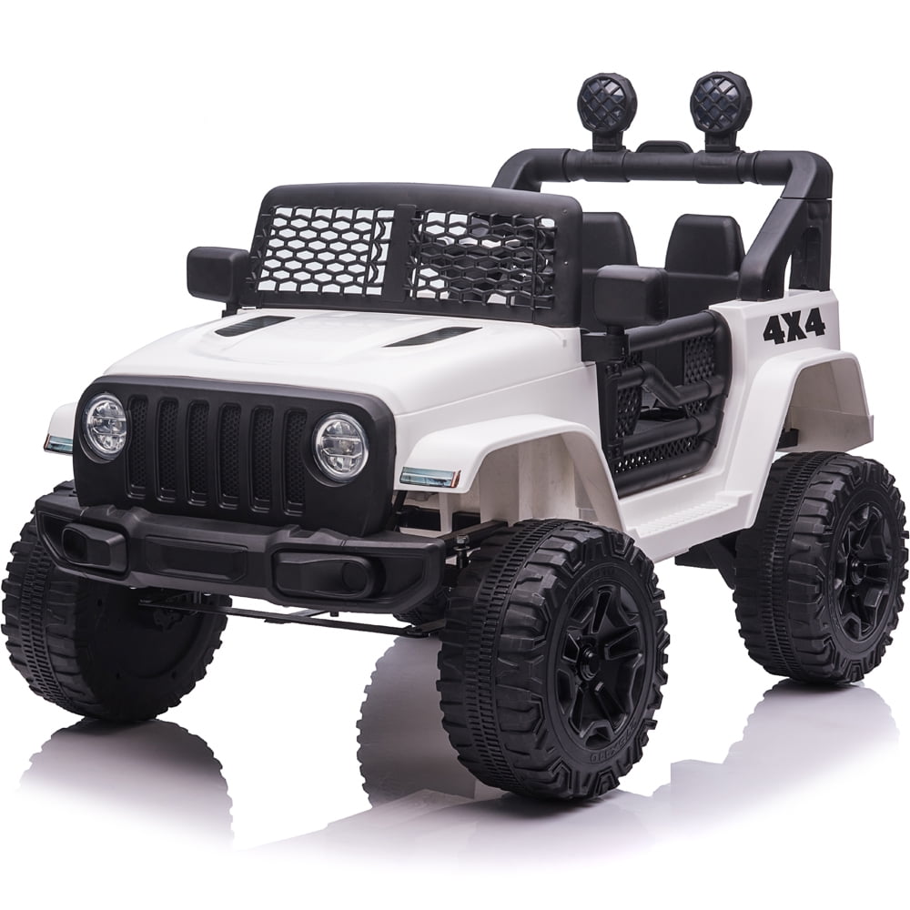 Sesslife Kids Ride on Car with Remote Control, 12V Electric Ride on Truck with LED Lights, Horn, Pull Rod, Seat Belt, 3-4 Ages Girl Boy Ride on Toy for Birthday Gift, White