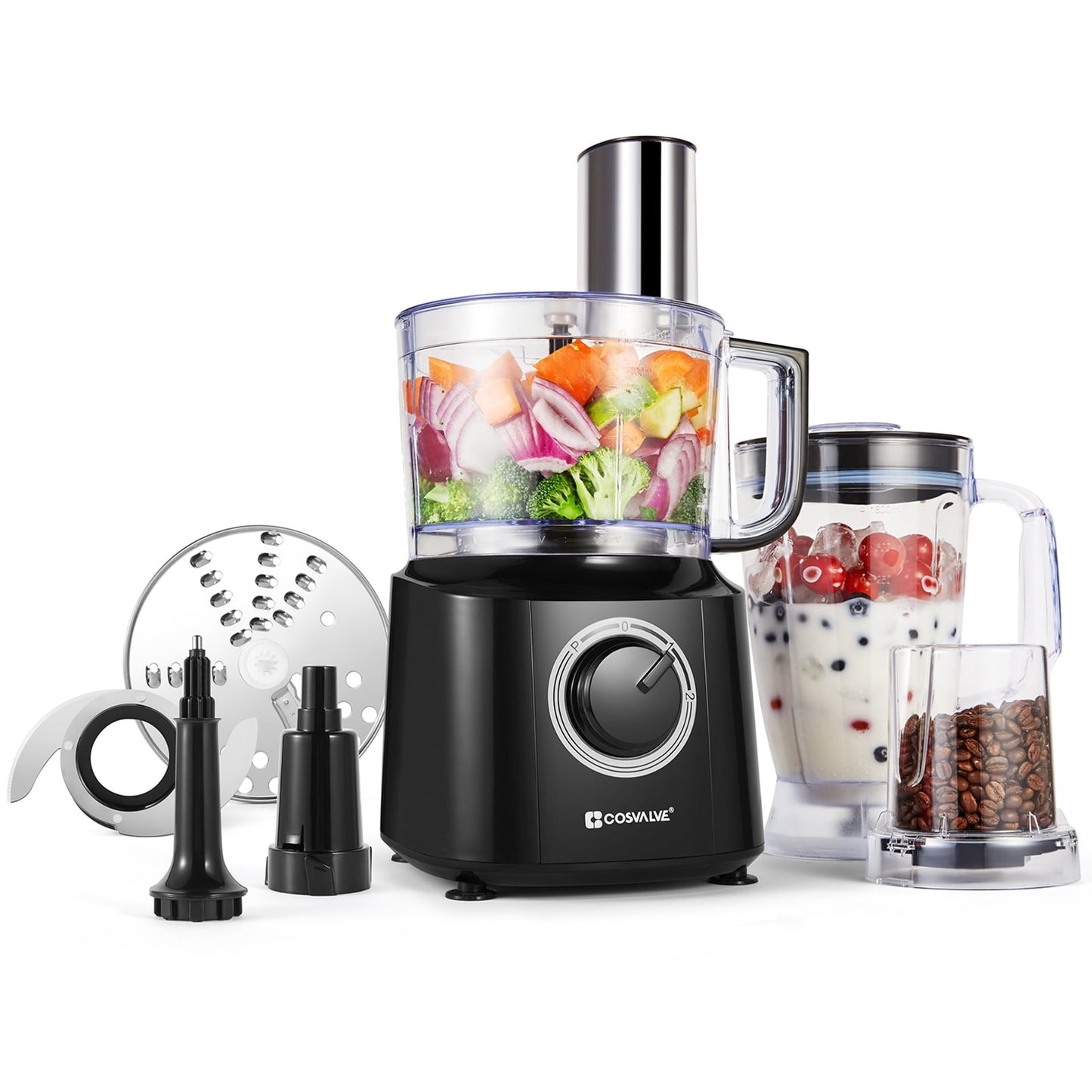 Food Processor and Mixer, Sesslife 4-in-1 Kitchen Food Processors w/2 Speeds, Pulse Function, 1800ML Blending Jar & 1400ML Processing Bowl, 550W Stainless Steel Food Processor, Black