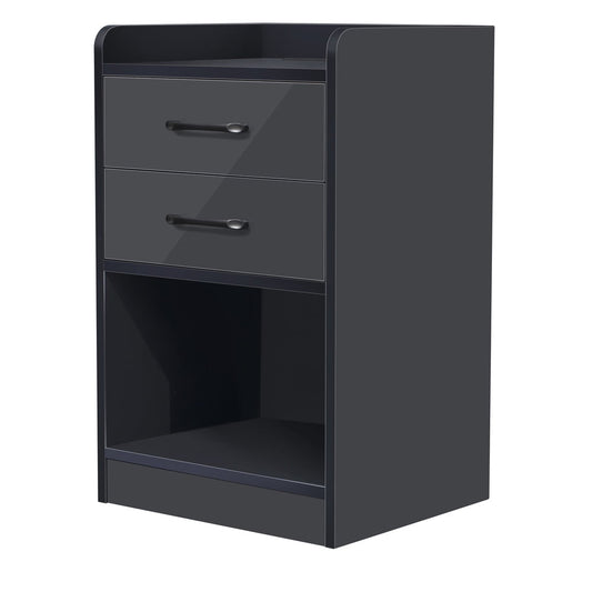 Sesslife Modern Nightstand with LED Light, USB Charging Ports and Outlets, Wireless Charging, Wood Bedside Table with Storage Drawers and Shelf for Bedroom Living Room, Dark Gray