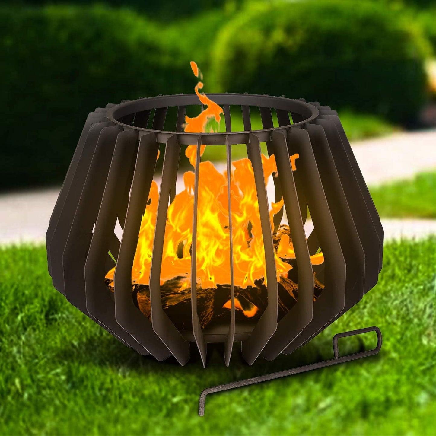SESSLIFE Outdoor Fire Pit, 24" Round Wood Burning Fire pit with Brazier Hook, Portable Fire Pit for Camping, Steel Patio Fire Pit, Black, X1003