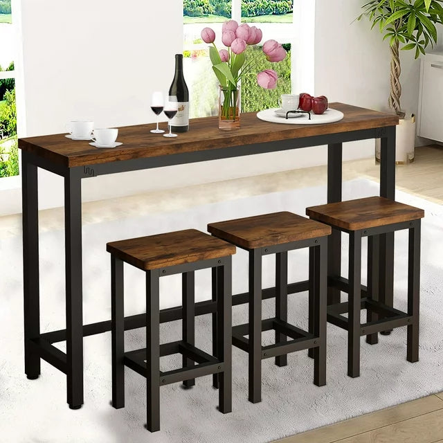 Sesslife 3-Piece Counter Height Table Set with 2 Bar Stools, Rustic Brown Bar Dining Set, Counter Height Kitchen Table for Dining, Work or Study