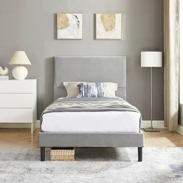 Sesslife Black Platform Bed Frame, Queen Bed Frame with Velvet Upholstered Headboard, Queen Floor Bed Frame, Mattress Foundation, No Box Spring Needed, Easy Assembly