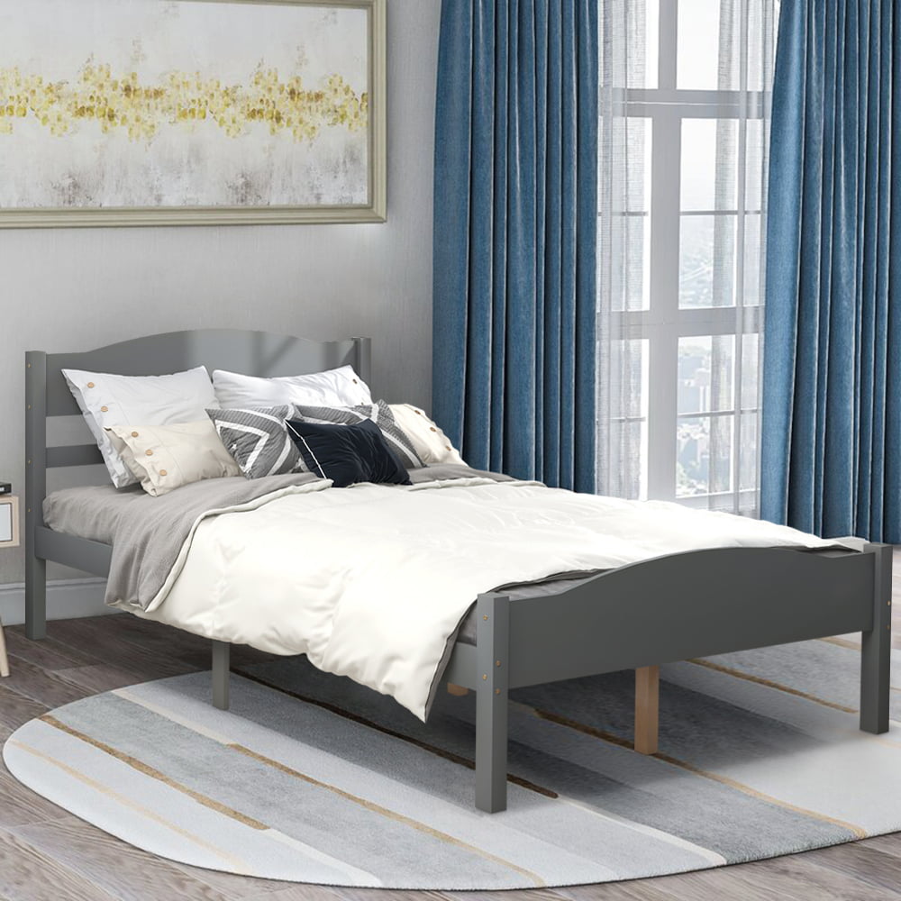 Full Bed Frame, SESSLIFE Wood Platform Bed Frame with Headboard and Footboard, Full Size Bed Frame No Box Spring Needed, Modern Furniture Gray Bed Frame for Kids Teens, X862