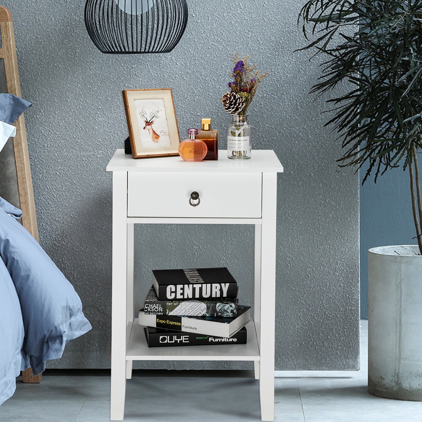 Sesslife Night Stand, Small Side Table with Shelf, 3 Tier Black End Table with Storage, End Tables for Living Room, Wood Side Tables
