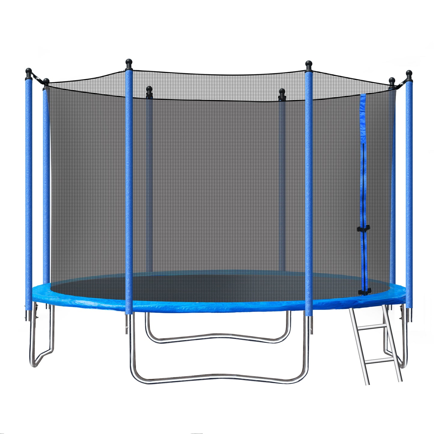 14FT Trampoline with Enclosure, Upgraded Kids Trampoline with Basketball Hoop and Non-slip Ladder, Backyard Patio Family Outdoor Recreational Trampoline