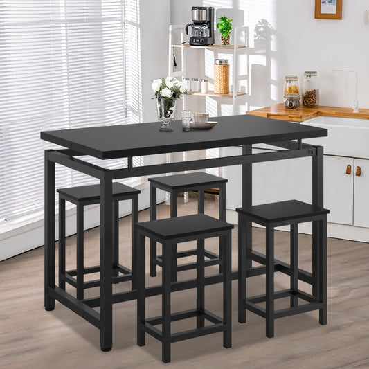 Counter Height Dining Set, 5 Pieces Dining Table Set with 4 Stools, Black Kitchen Tables Set for Small Spaces, Contemporary Bar Table Set for Breakfast Nook, Dining Room