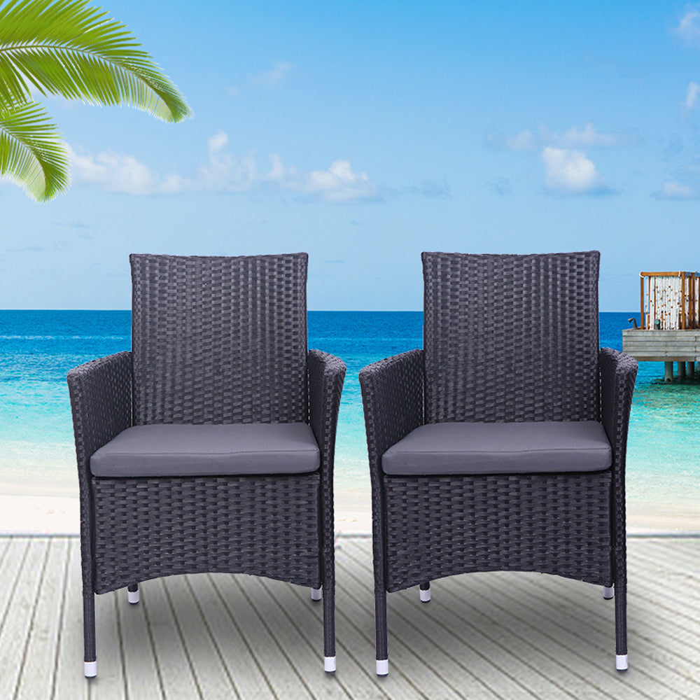 Patio Chairs Set of 2, All Weather Wicker Patio Furniture Set, Bistro Chairs Conversation Set, Front Porch Furniture Outdoor Chairs Set for Backyard Deck Poolside Garden