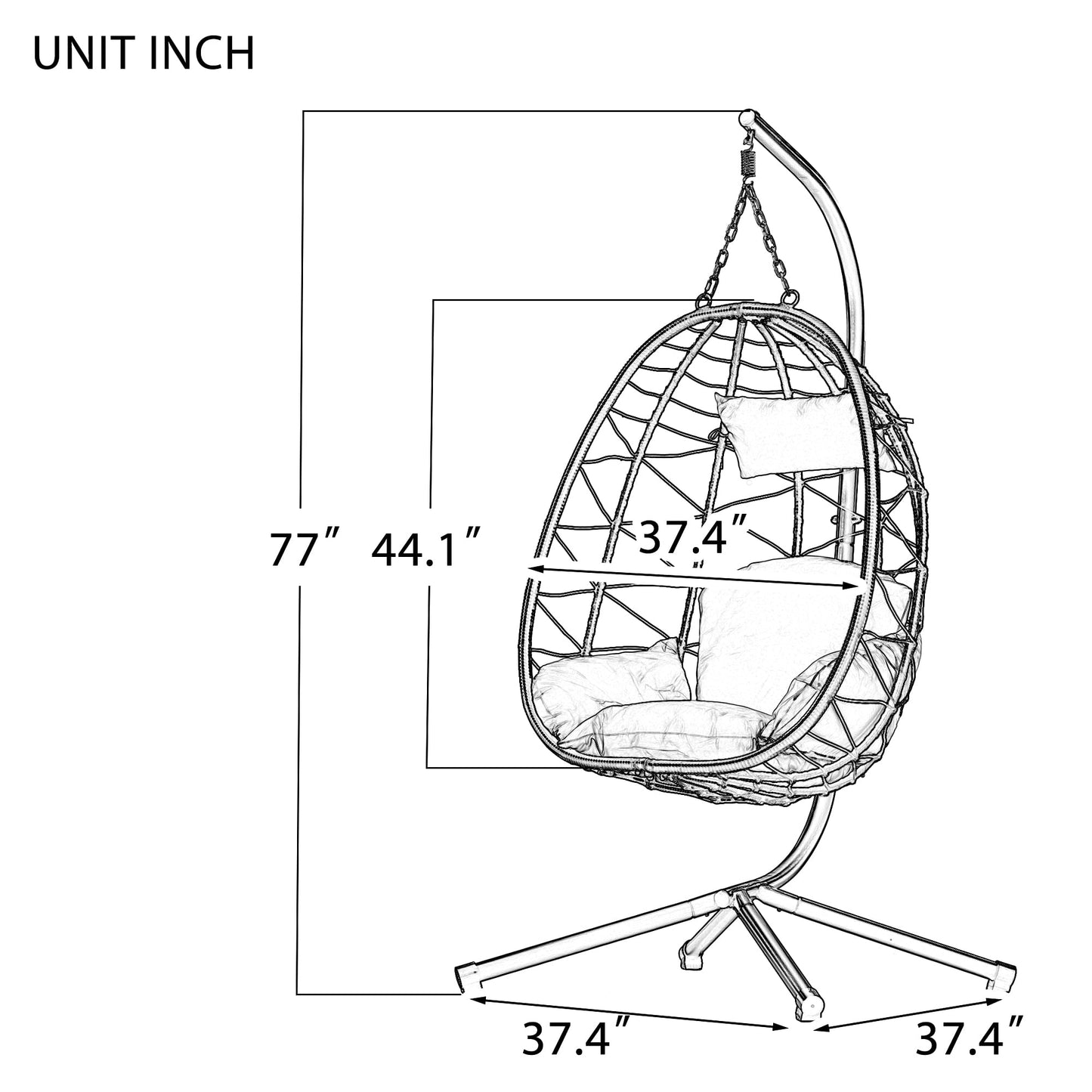 Indoor Outdoor Egg Chair, Patio Wicker Swing Egg Chair with Stand, Hanging Egg Chair with Soft Cushion and Pillow for Bedroom Living Room Balcony