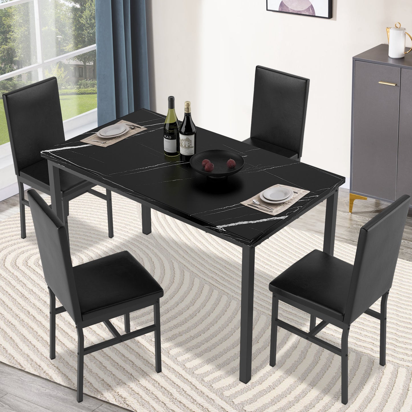 5 Pieces Counter Height Dining Set, Dine Table and 4 Faux Leather Chairs