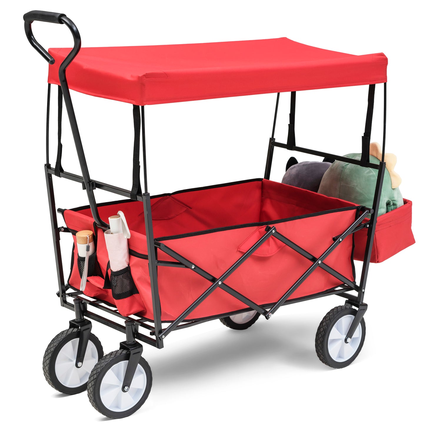SESSLIFE Folding Beach Wagon for Sand, Collapsible Wagon Cart with Removable Canopy, Big Wheels, DT41