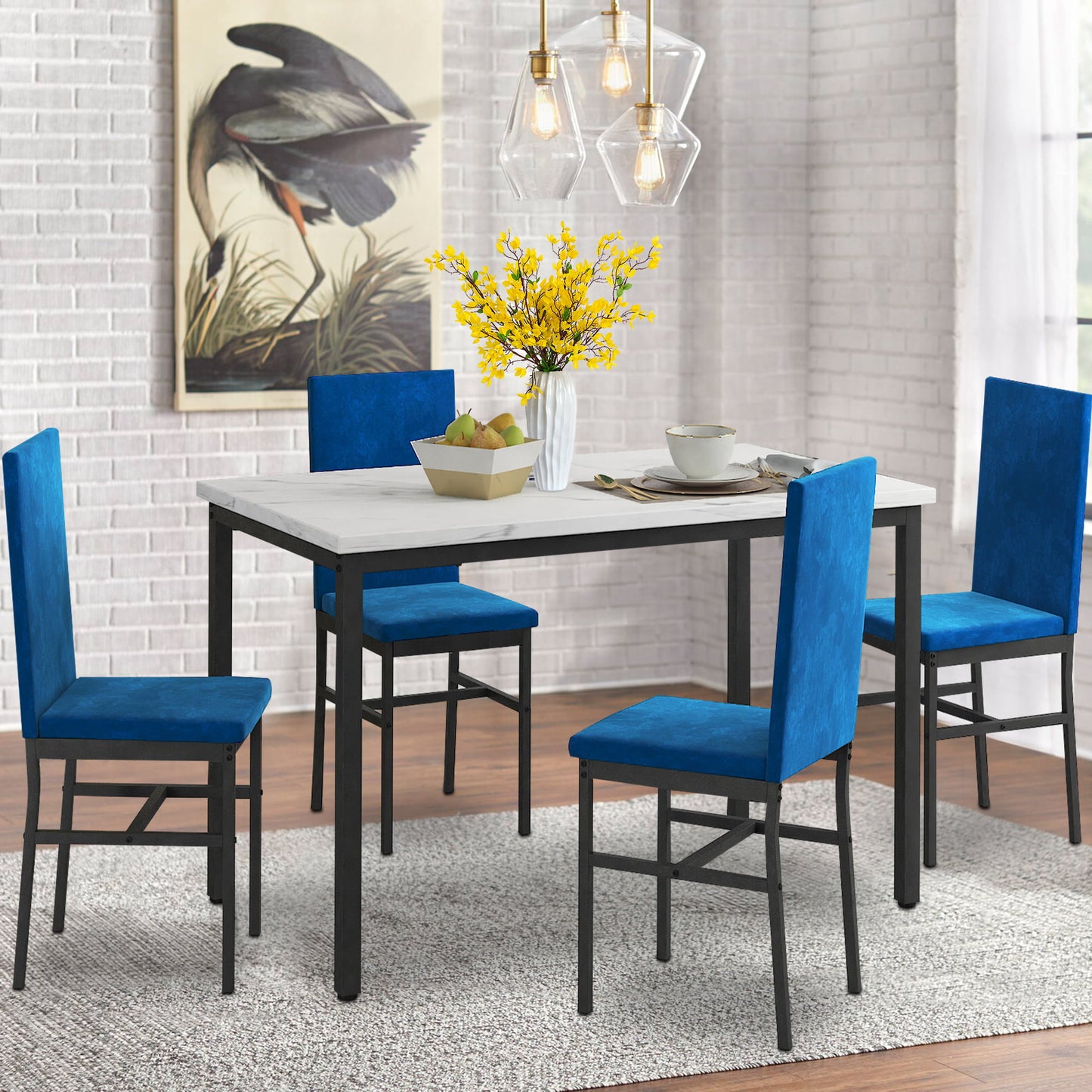 5 Pieces Counter Height Dining Set, Dine Table and 4 Faux Leather Chairs