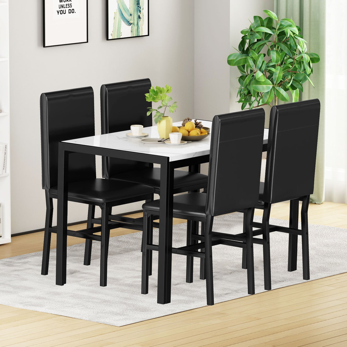 5 Pieces Counter Height Dining Set, Dine Table and 4 Faux Leather Chairs