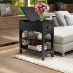 Nightstand Side Table with Drawers and Charging Station, Wood Narrow End Table with Storage for Living Room, Modern Nightstand for Bedroom, Espresso