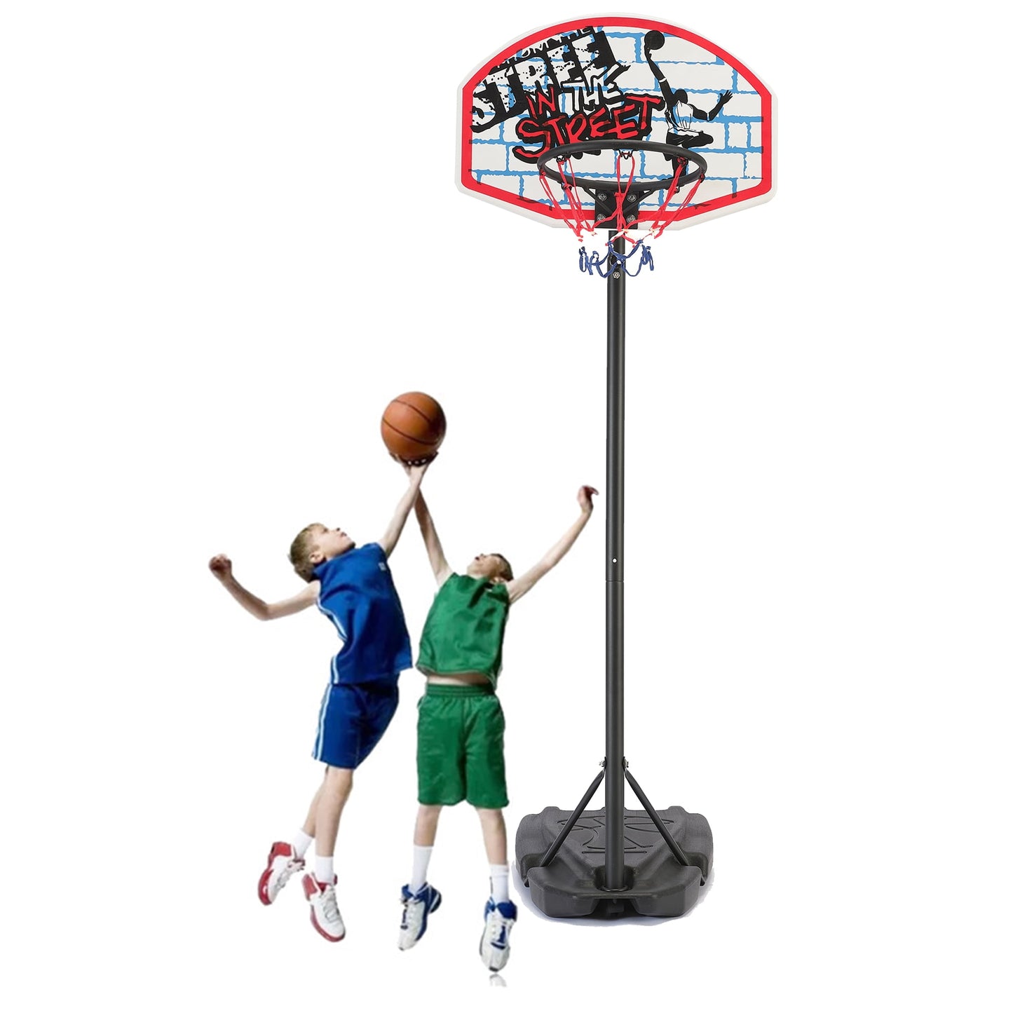 Sesslife Portable Basketball Hoop, Teens Basketball Hoop Stand with Wheels, 4.59ft - 6.23ft Height-Adjustable Basketball System for Kids Adult Family, Outdoor Basketball Goal, Red&Blue&Black