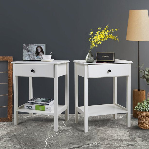 SESSLIFE Set of 2 Nightstand for Bedroom, Wooden Bedside Table with Storage Drawer and Shelf, White Night Stand Living Room End Side Table, Modern Sofa Table Bedroom Furniture Set, X1052