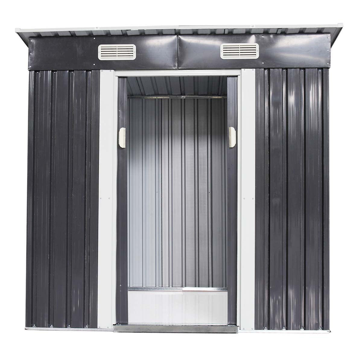 Sesslife Outdoor Storage Shed, 4 x 6 Ft Steel Tool Storage House with Safe Sliding Door and Vents, Outside Garden Storage Room with Sloping Roof for Backyard Lawn Patio, Dark Gray