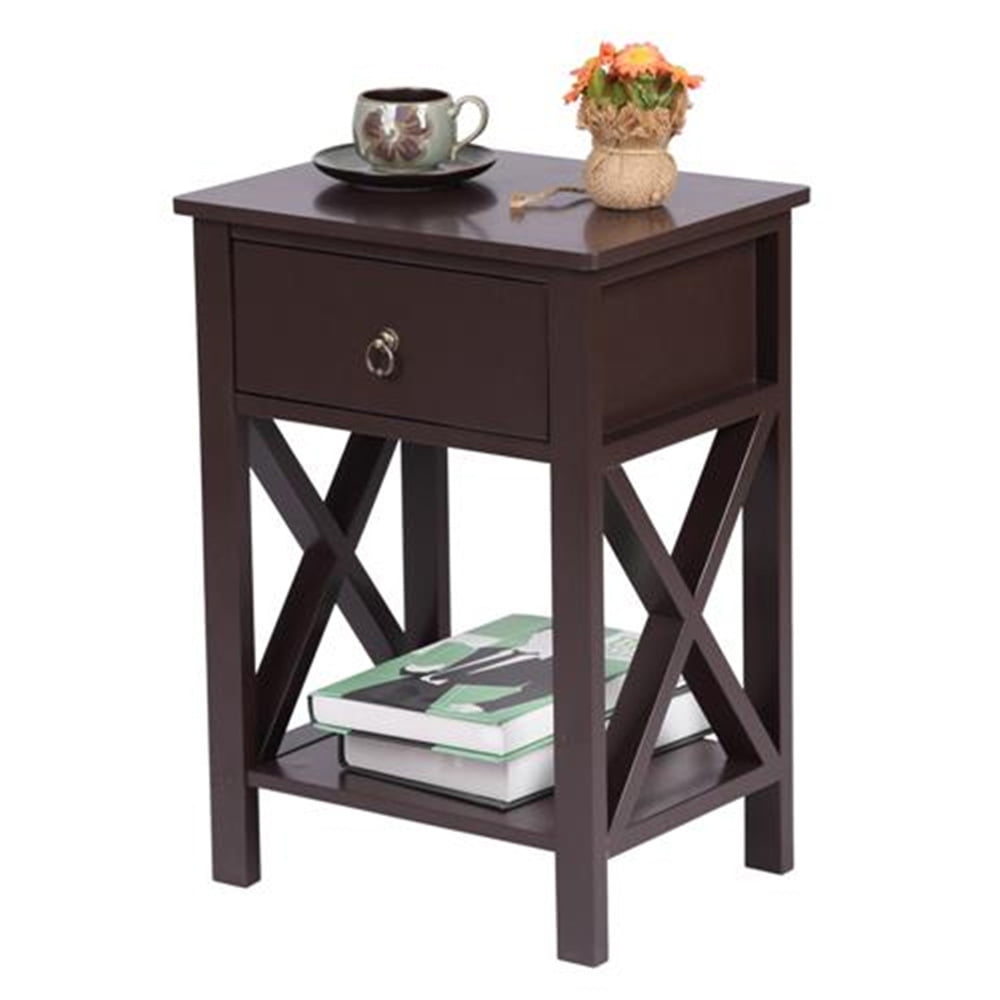 Sesslife Nightstand for Bedroom, Wooden Bedside Table with Storage Drawer and Shelf, Brown Night Stand Living Room End Side Table, Modern Sofa Table Bedroom Furniture Set