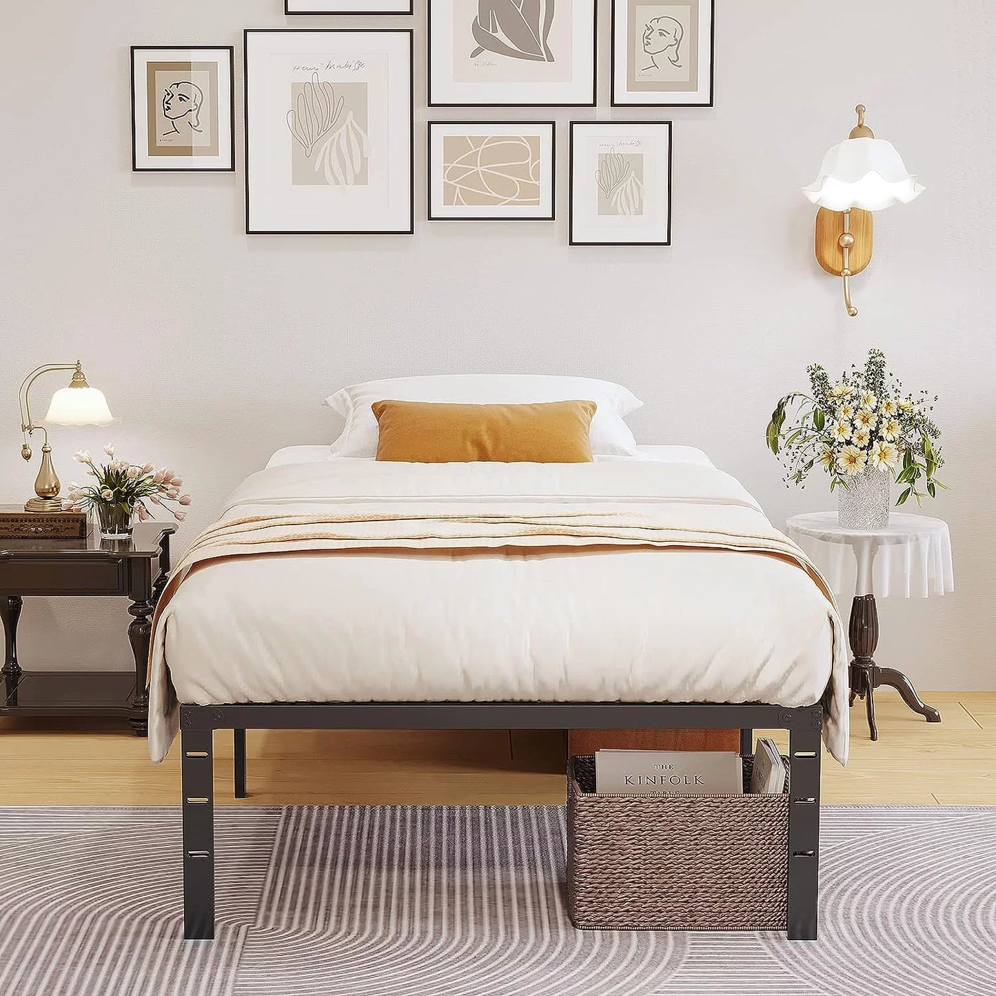 Sesslife Metal Bed Frame Full Size, Black Platform with Vintage Headboard and Footboard, Sturdy Steel Slat Support, Victorian Style Mattress Foundation, Iron Bed Frame for Bedroom