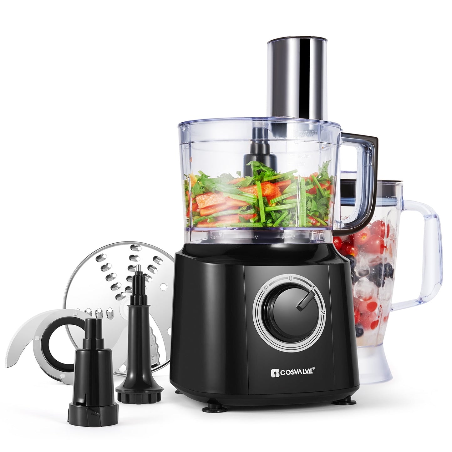 Sesslife 550W Food Processor, 4 In 1 Multifunctional 2 Speed Food Mixer Blender Slicing & Shredding, Dry Grinding, Kitchen Electric Food Processor with Pulse Function, 1800ML & 1400ML, Black