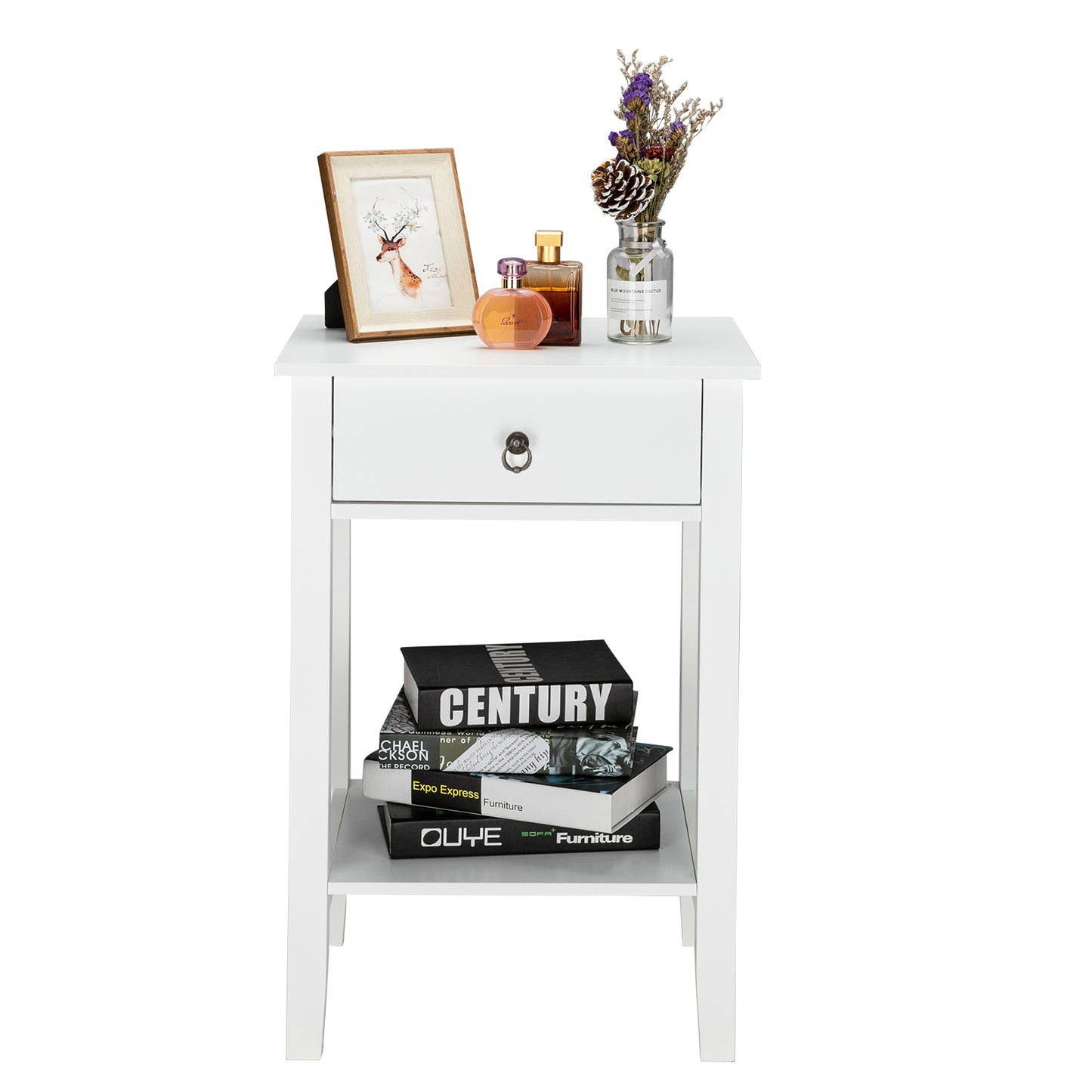 Sesslife Night Stand, Small Side Table with Shelf, 3 Tier Black End Table with Storage, End Tables for Living Room, Wood Side Tables