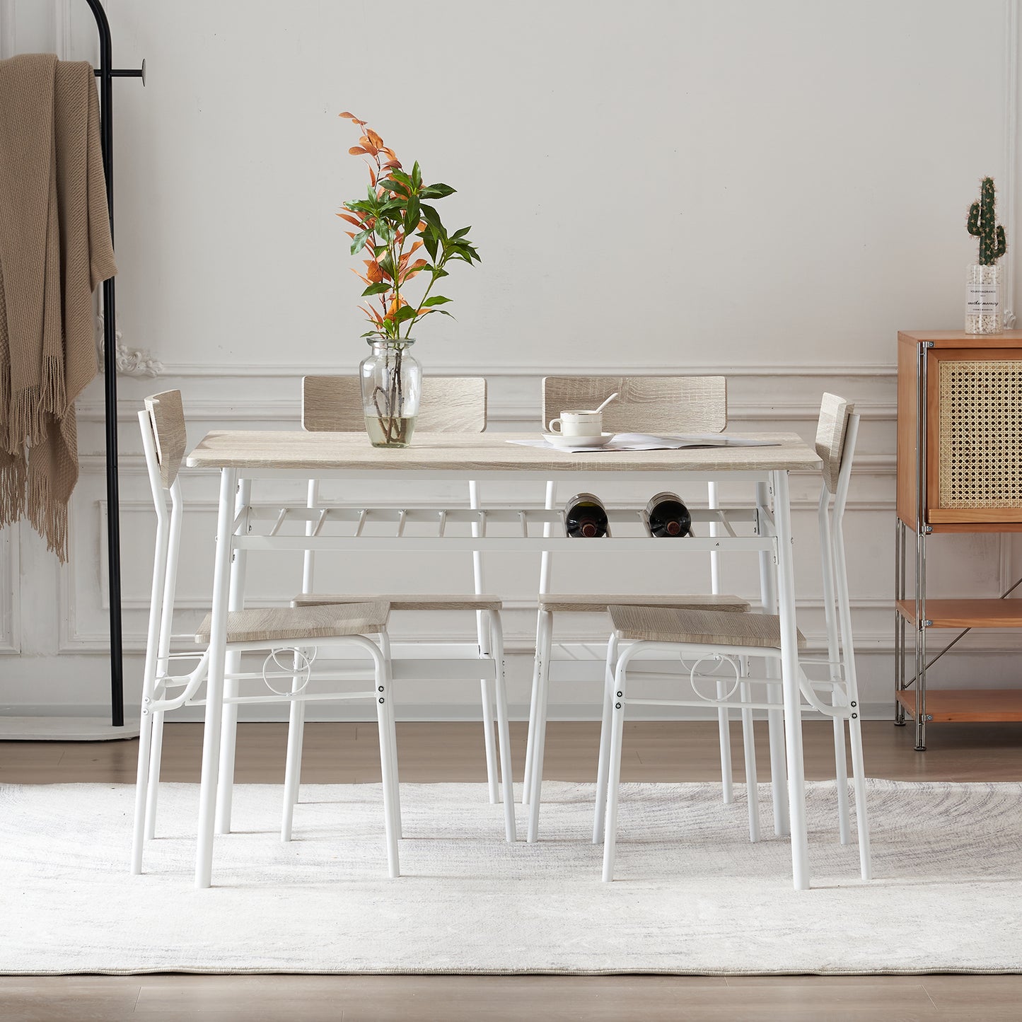 5 Piece Dining Set, Sesslife Farmhouse Wood Dining Room Table and Chairs Set for 4, Rectangle Kitchen Table Set with Backrest Chairs, for Kitchen Dining Room Restaurant, Brown