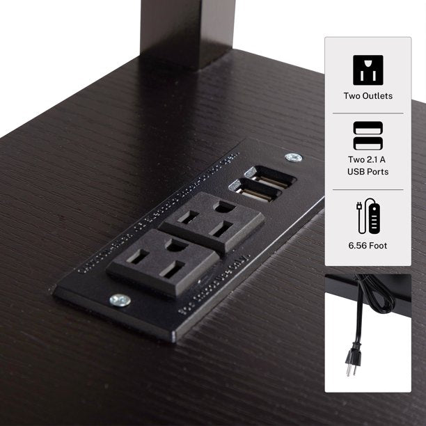 Sesslife Narrow End Tables for Living Room, Wood Storage Side Table with Two Drawers, Open Shelf, USB Ports and Power Outlets, Espresso Sofa Table Nightstand for Bedroom, Modern Furniture