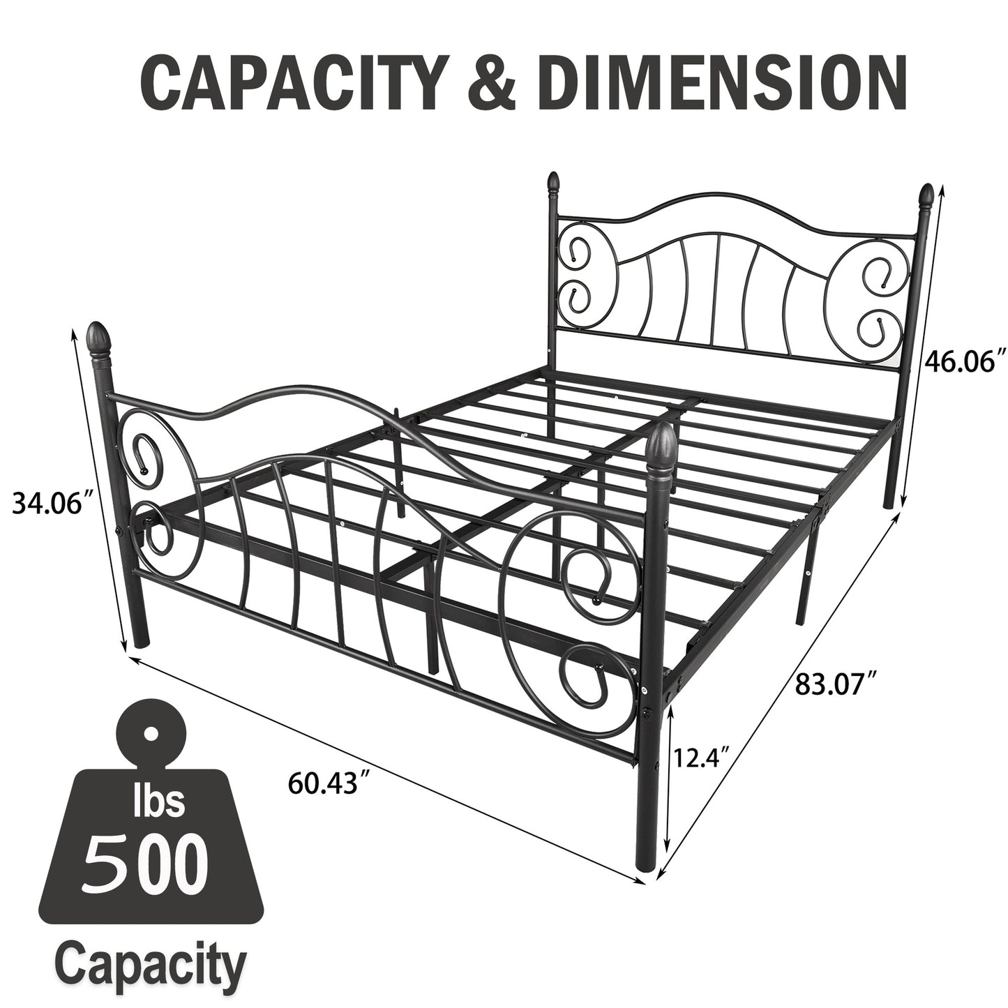 SESSLIFE Queen Size Bed Frames, Metal Bed Frame with Headboard and Footboard, Queen Platform Bed Frame with Slats Support and Steel Slats, Bed Frame No Box Spring Needed for Bedroom, Black
