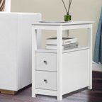 Narrow End Tables for Living Room, Sesslife Wood Storage Side Table with Two Drawers and Open Shelf, Brown Sofa Table Nightstand for Bedroom, Modern Furniture