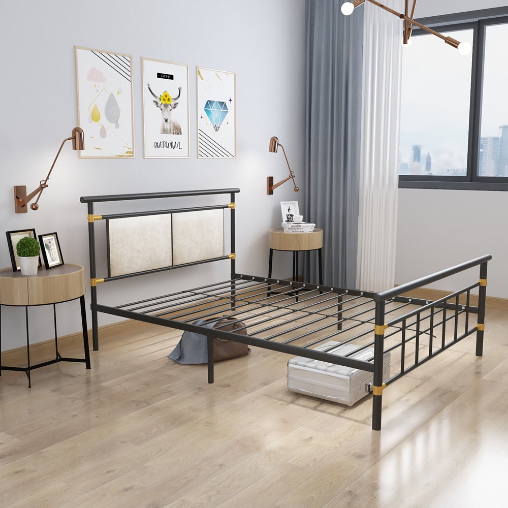 SESSLIFE Queen Bed Frame with Headboard, Metal Bed Frame with Steel Slats, Queen Size Platform Bed Frame No Box Spring Needed, Black Bed Frame for Bedroom Dorm