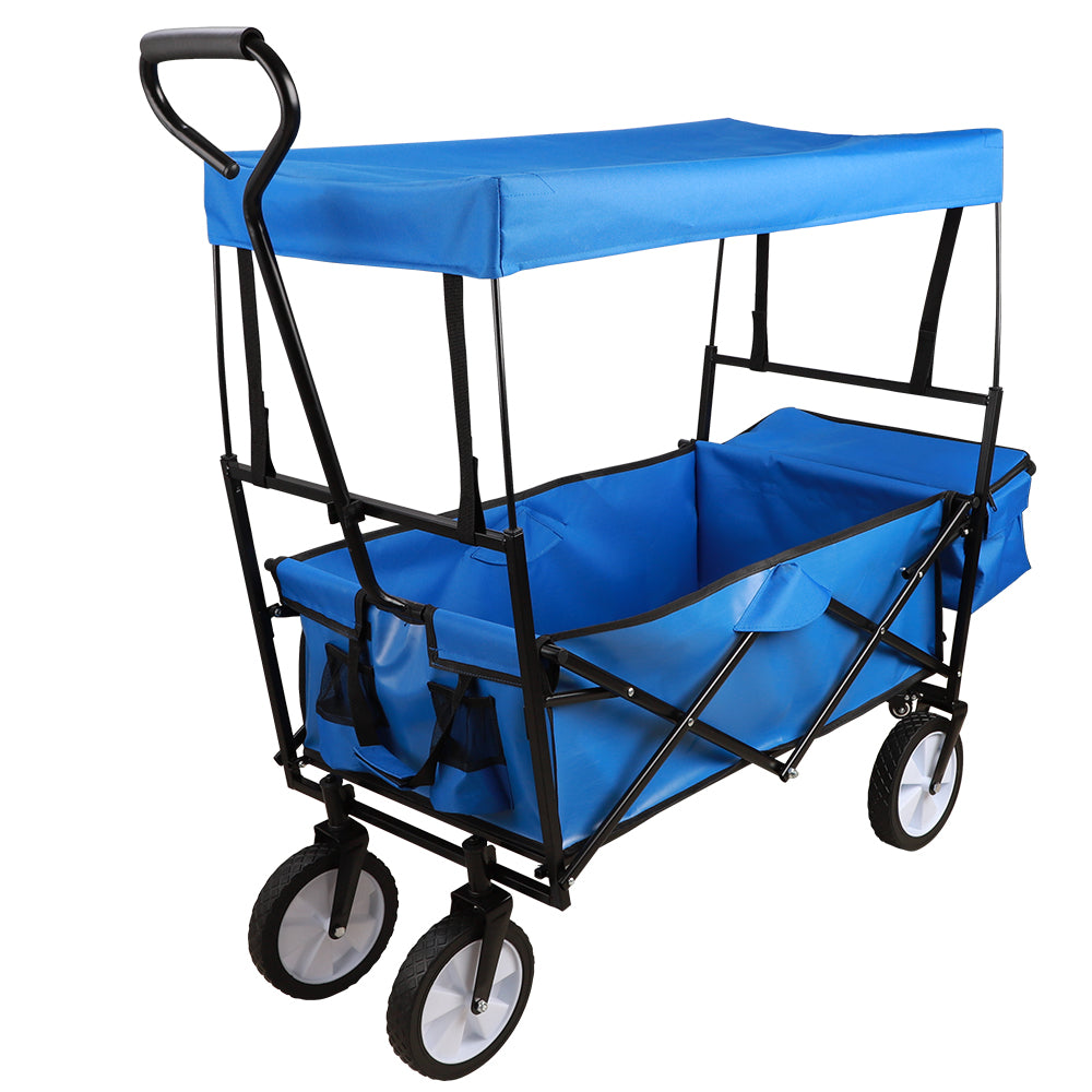 SESSLIFE Folding Beach Wagon for Sand, Collapsible Wagon Cart with Removable Canopy, Big Wheels, DT41