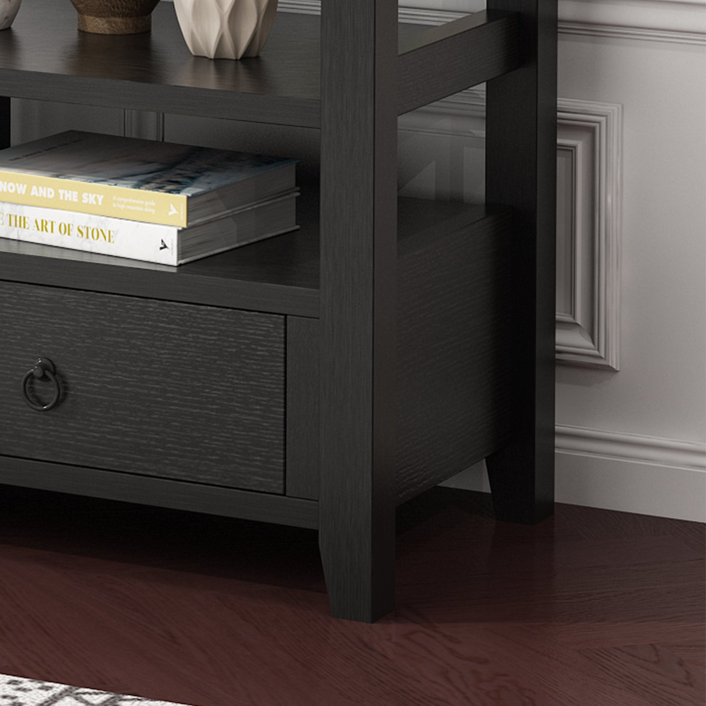 SESSLIFE Console Table with Drawers and Shelves, Narrow Entryway Console Table with Storage, Black Industrial Sofa Table for Living Room, Hallway, Behind Couch