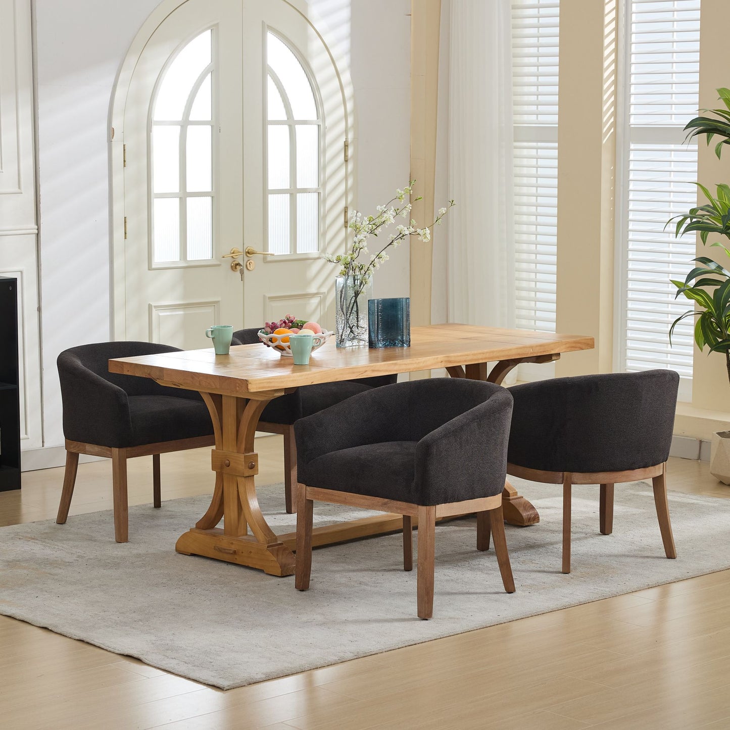 Sesslife Upholstered Dining Chairs Set of 4, Modern Linen Barrel Dining Room Chairs with Arms, Wood Legs, Mid Century 19” W Accent Chair, Kitchen Chairs for Dining Room, Living Room, Bedroom