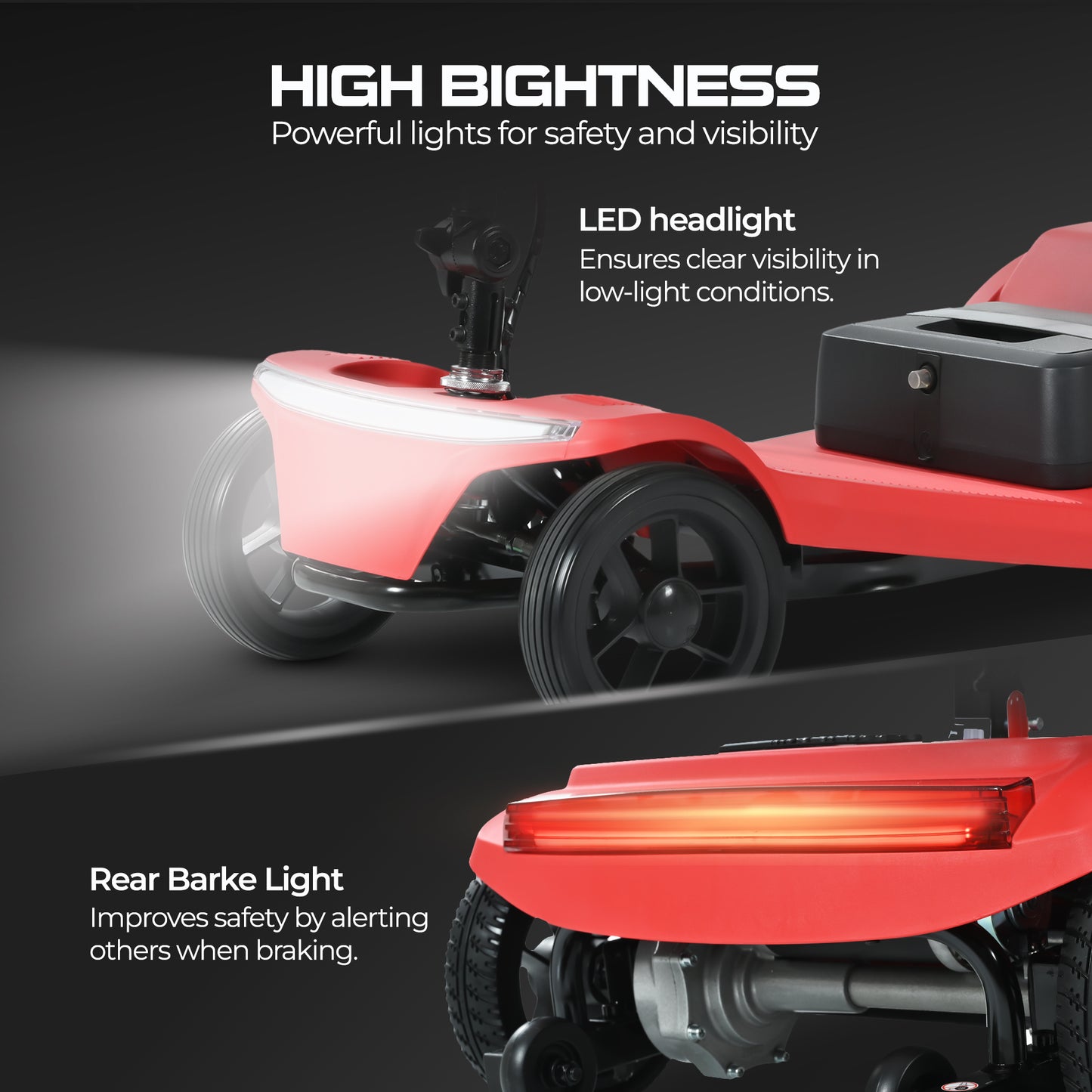ENYOPRO Lightweight Mobility Scooters for Seniors, Foldable All-Terrain 4 Wheel Electric Mobility Scooter with Lithium Battery, USB Port, 330lbs, Car light, Basket Storage