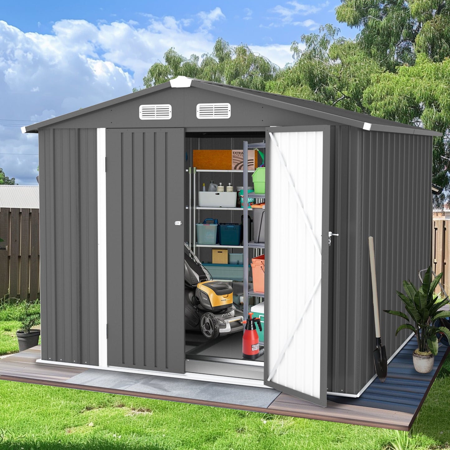 10' x 8' Metal Outdoor Storage Shed, Large Sheds and Outdoor Storage House with Lockable Door, Garden Storage Shed Pet House for Lawnmower, Garden Tools, Bike, Garage