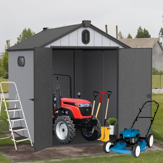 8x6ft Outdoor Resin Storage Shed, Waterproof Plastic Shed with Reinforced Floor, Lockable Doors and Vents, Gray Plastic Storage Shed for Backyard Garden Poolside