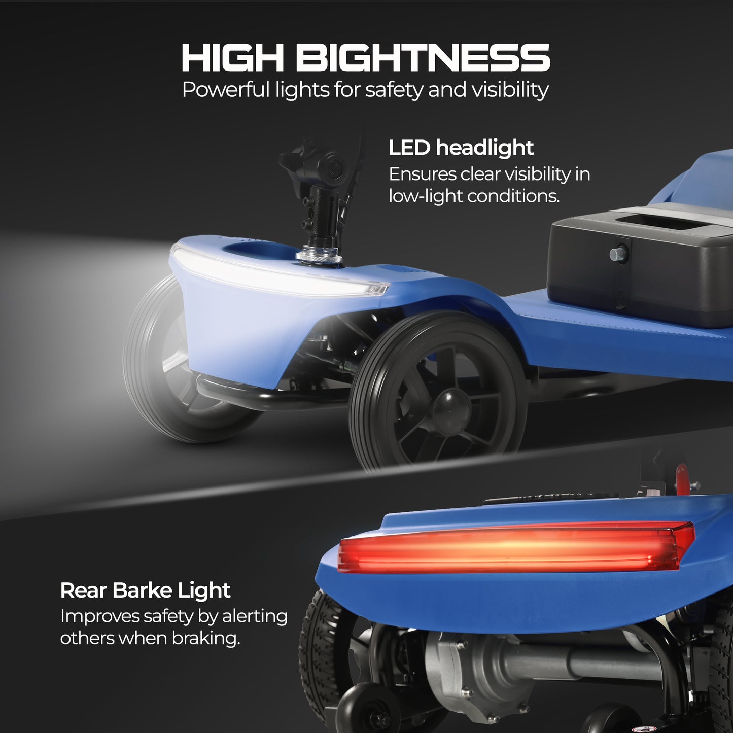 ENYOPRO 4 Wheel Electric Scooter for Adults, Foldable All-Terrain Mobility Scooter for Seniors with Bright Headlights, USB Port, Basket and Long-Range Battery