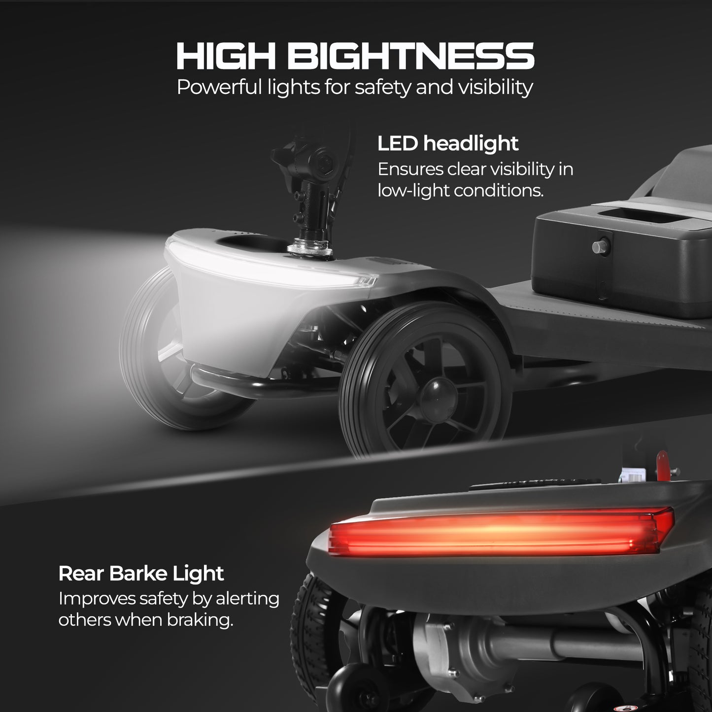 ENYOPRO 4 Wheel Electric Scooter for Adults, Foldable All-Terrain Mobility Scooter for Seniors with Bright Headlights, USB Port, Basket and Long-Range Battery