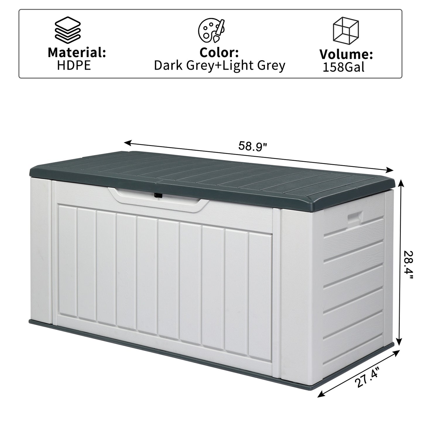 158 Gallon Outdoor Storage Deck Box Waterproof, Large Resin Patio Pool Toy Storage Box, Garden Backyard Outdoor Storage Bin for Patio Cushions, Gardening Tools, Gray