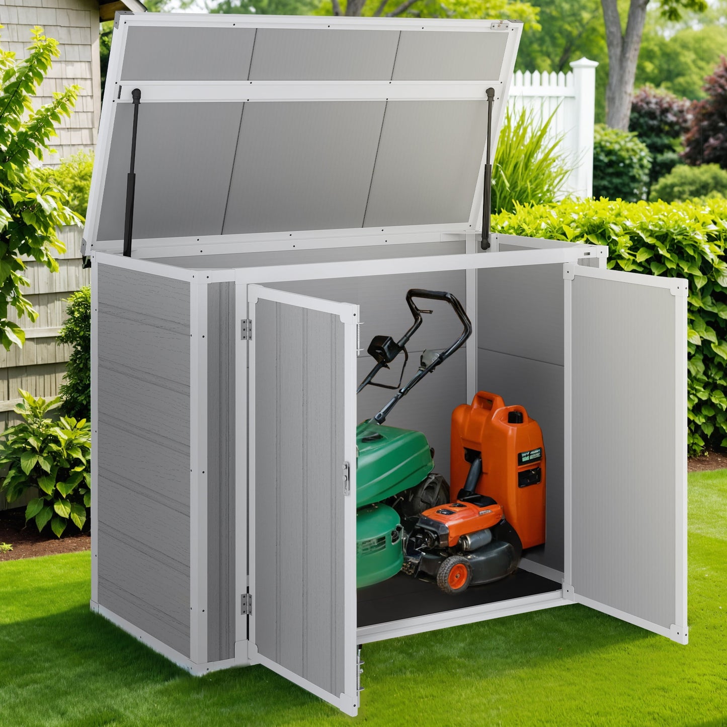 306 Gallon Horizontal Outdoor Storage Shed, 4.7x2.5 ft All-weather Resin Storage Cabinet Tool Shed with Floor, Plastic Shed for Garden Backyard Poolside